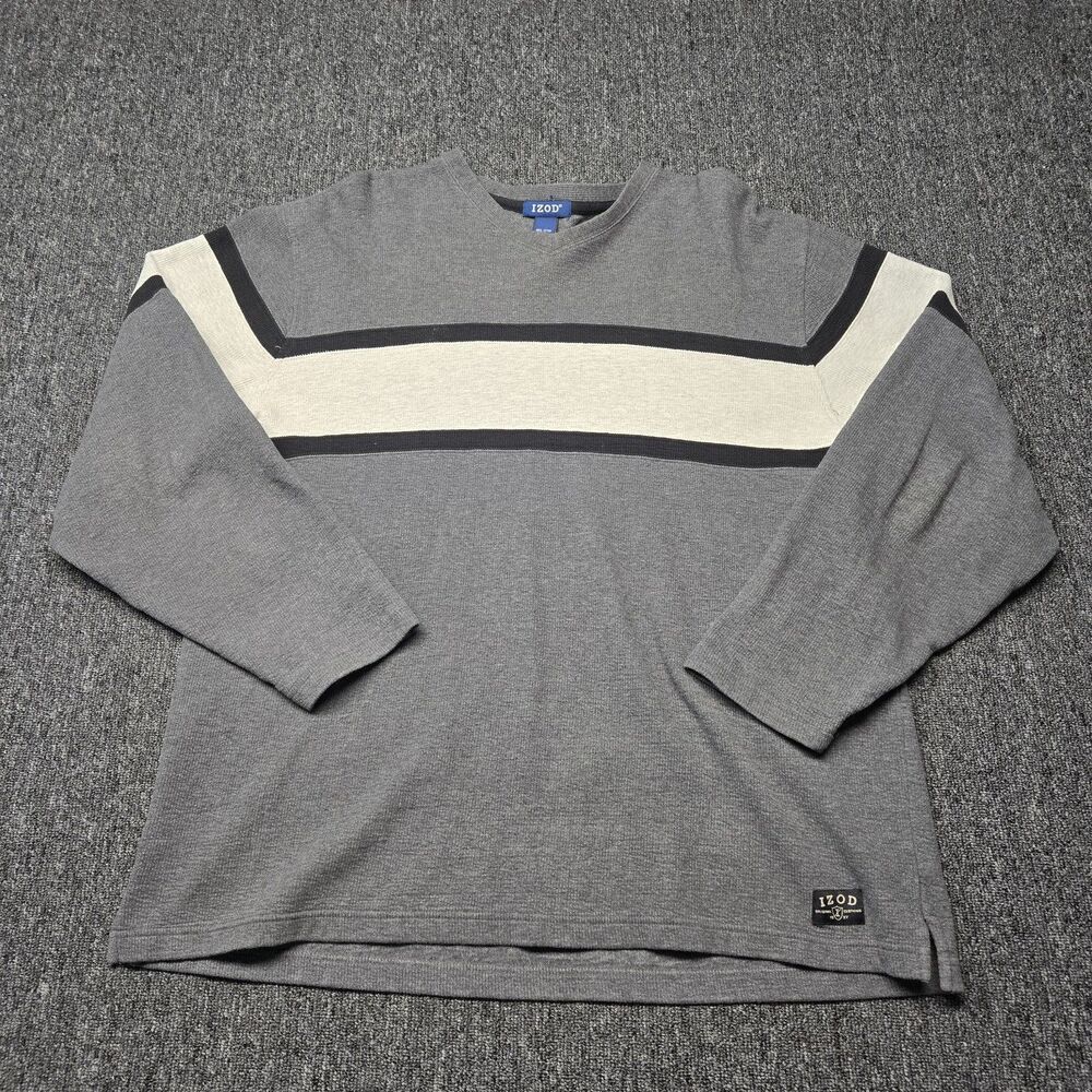 IZOD Pullover Sweater Mens L Gray White Black Classic Casual Preppy